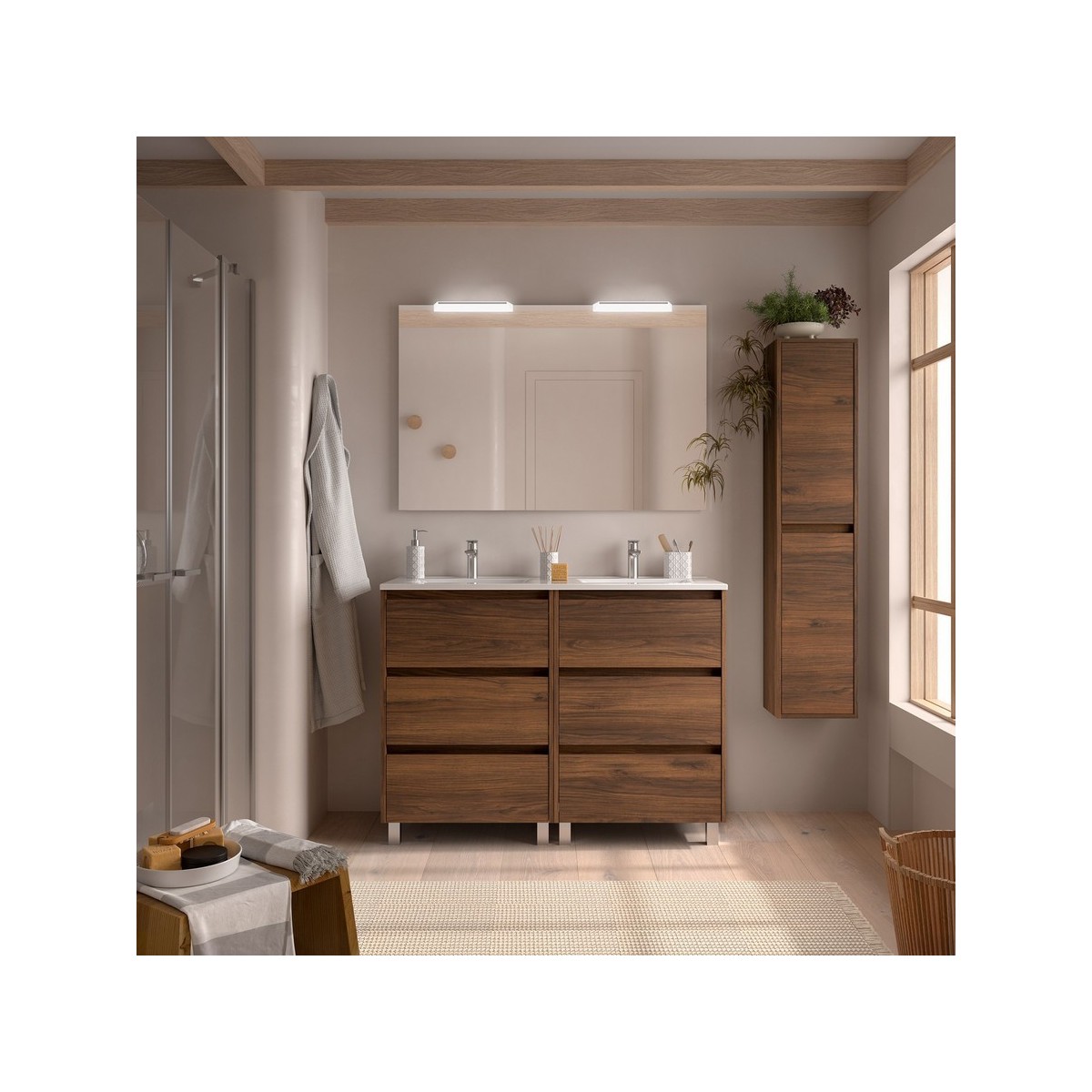 Ensemble meuble et vasque NOJA II 1200 6 tiroirs Noyer Maya P450 - SALGAR 106240 