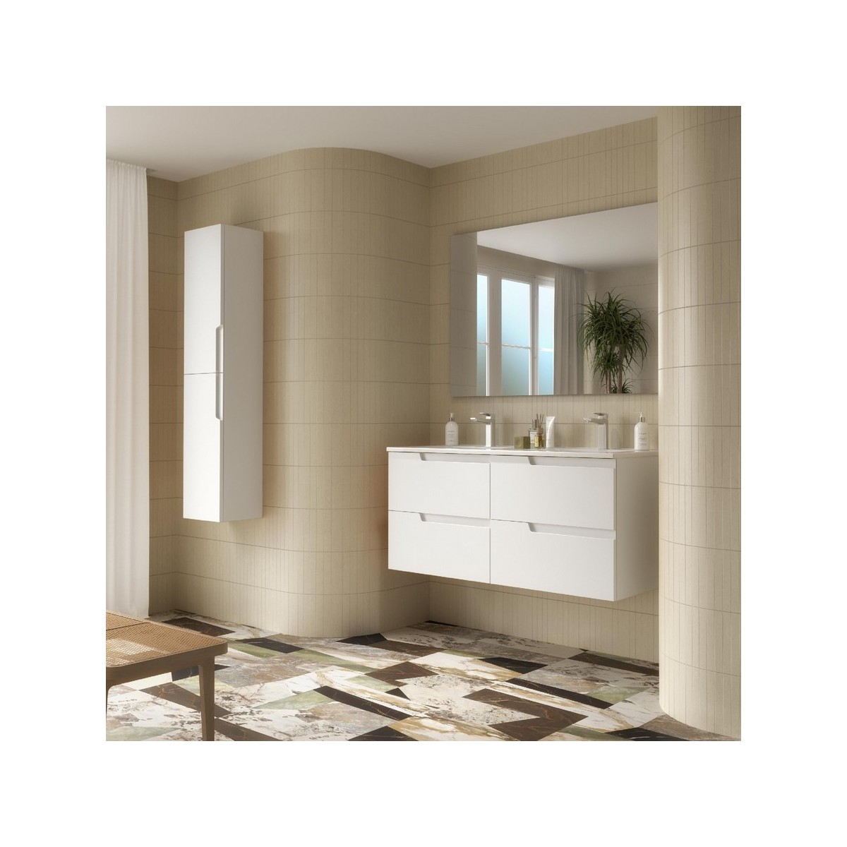 Ensemble Meuble Plan vasque et miroir VIMA 1200 4 tiroirs Blanc satiné P450 - SALGAR 111784 
