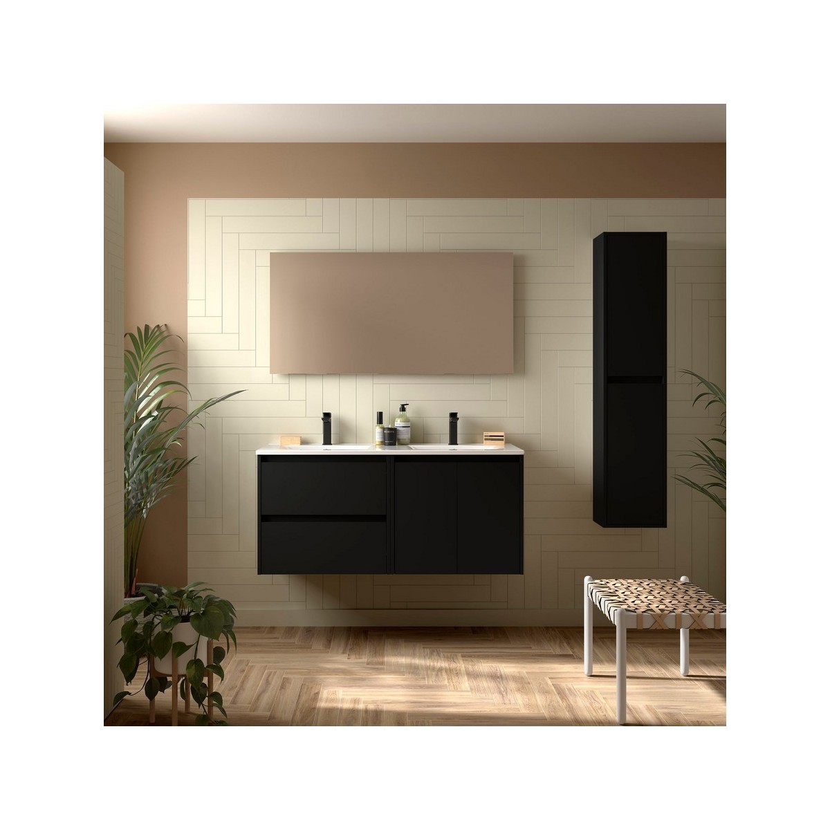 Ensemble meuble et vasque NOJA II 1200 2 tiroirs 2 portes Black satin P450 - SALGAR 113440 