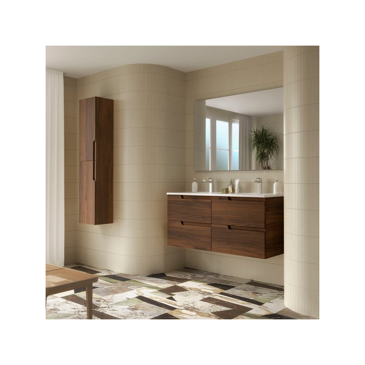 Ensemble Meuble Plan vasque et miroir VIMA 1200 4 tiroirs Noyer Maya P450 - SALGAR 113494 