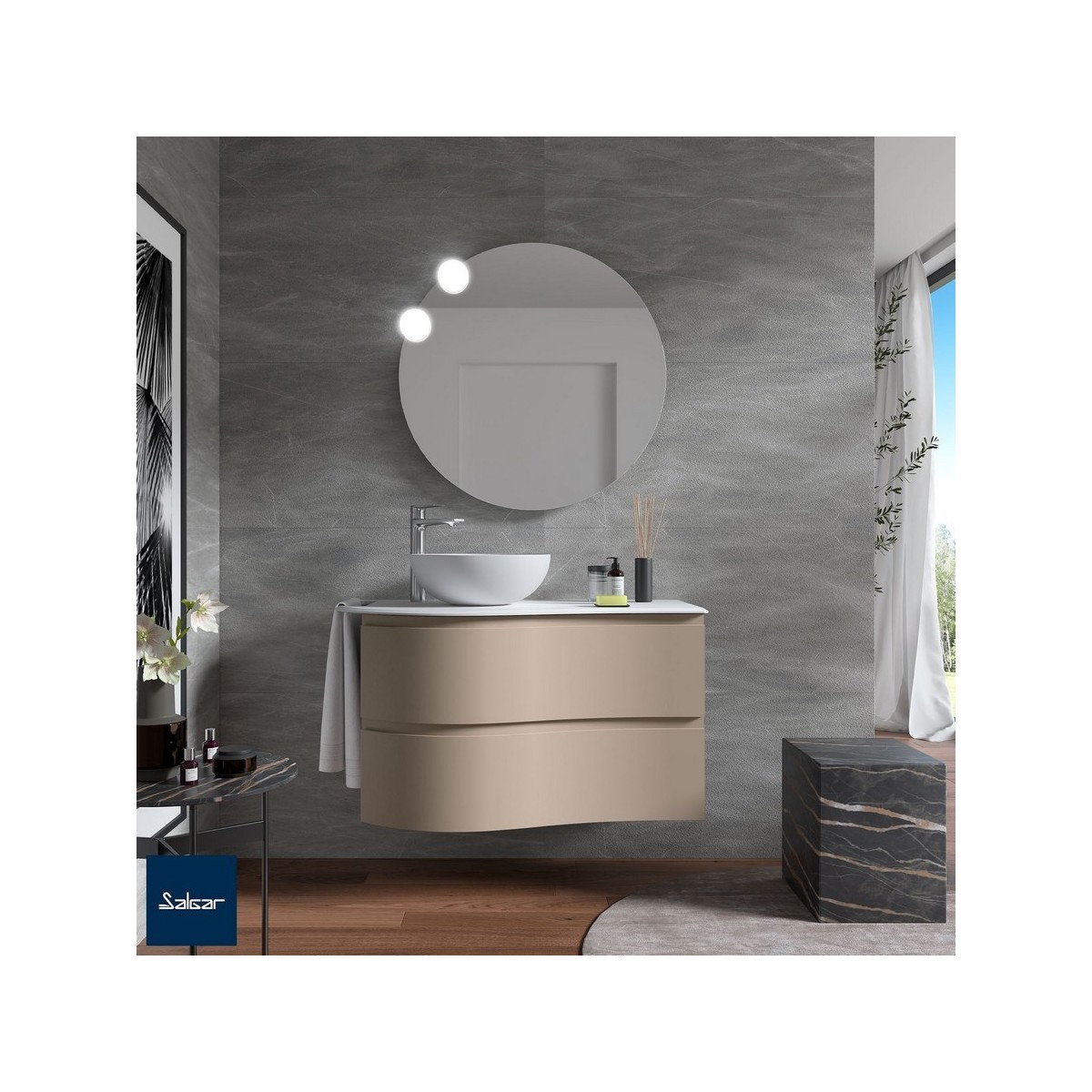 Meuble salle de bain MAM 900 2 tiroirs incurvés Macchiato H540 P500 - SALGAR 113800 