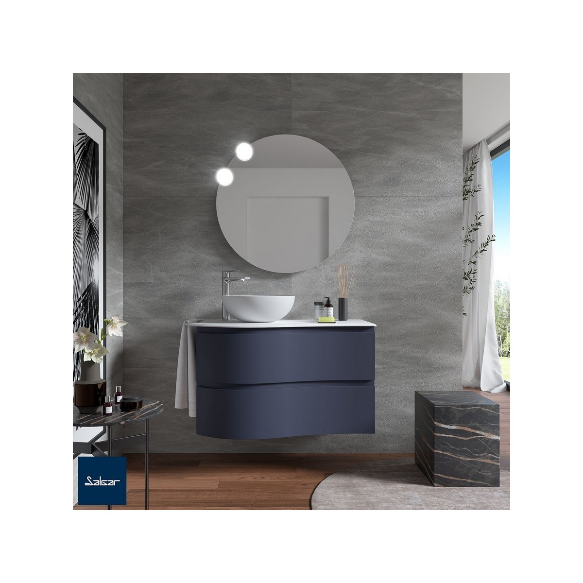 Meuble salle de bain MAM 900 2 tiroirs incurvés Night Blue H540 P500 - SALGAR 113802 