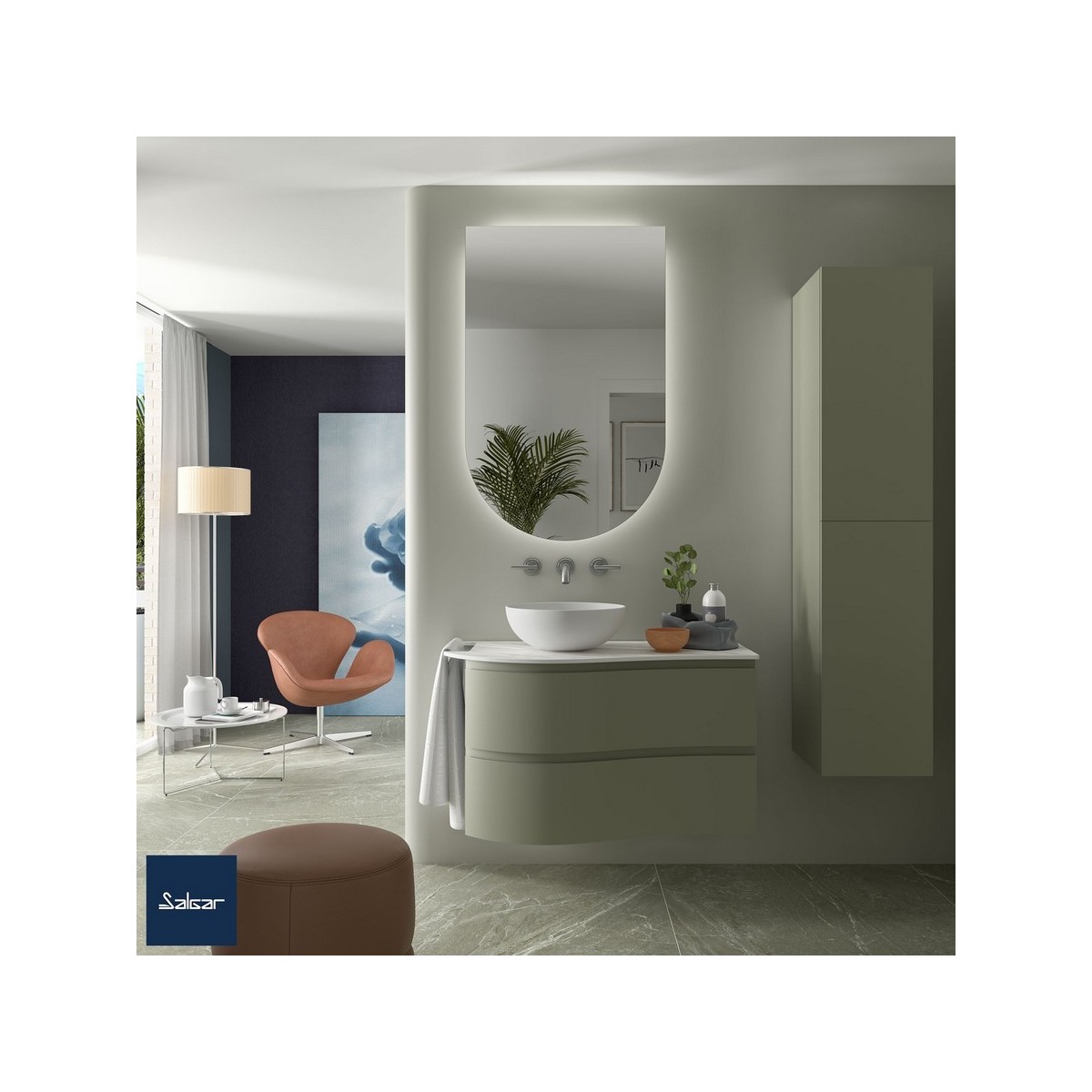 Meuble salle de bain MAM 900 2 tiroirs incurvés Green Forest H540 P500 - SALGAR 113803 