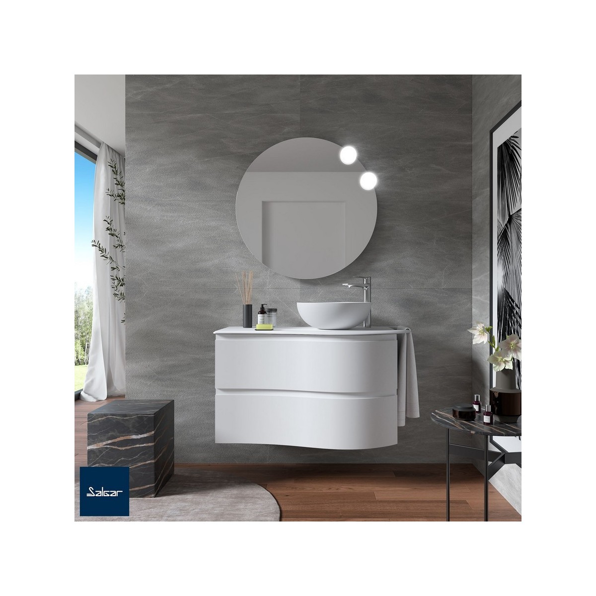 Meuble salle de bain MAM 900 2 tiroirs incurvés White Cotton H540 P500 - SALGAR 113804 