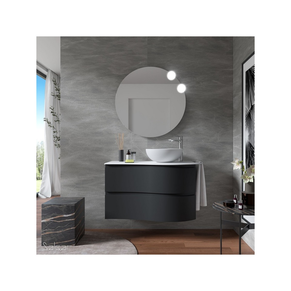 Meuble salle de bain MAM 900 2 tiroirs incurvés Black Velvet H540 P500 - SALGAR 113805 