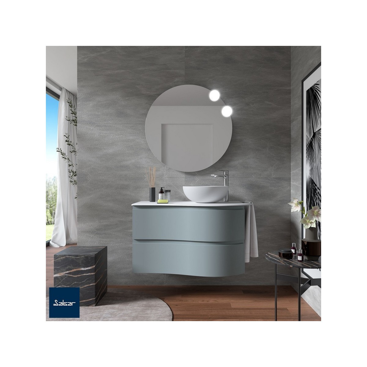 Meuble salle de bain MAM 900 2 tiroirs incurvés Blue Fog H540 P500 - SALGAR 113808 