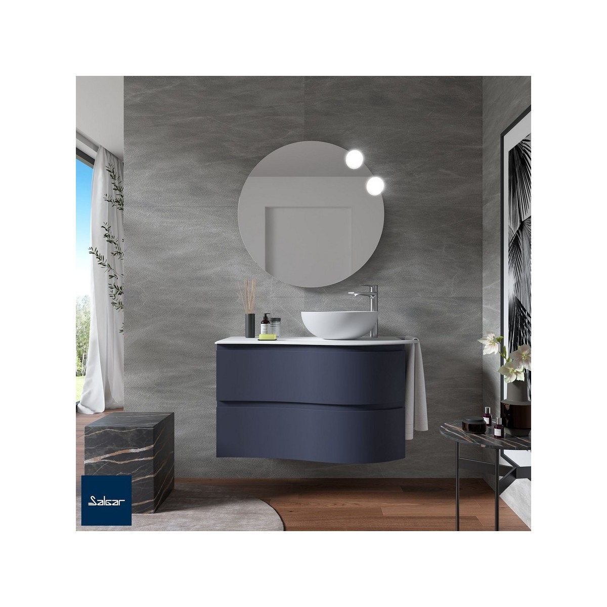 Meuble salle de bain MAM 900 2 tiroirs incurvés Night Blue H540 P500 - SALGAR 113809 