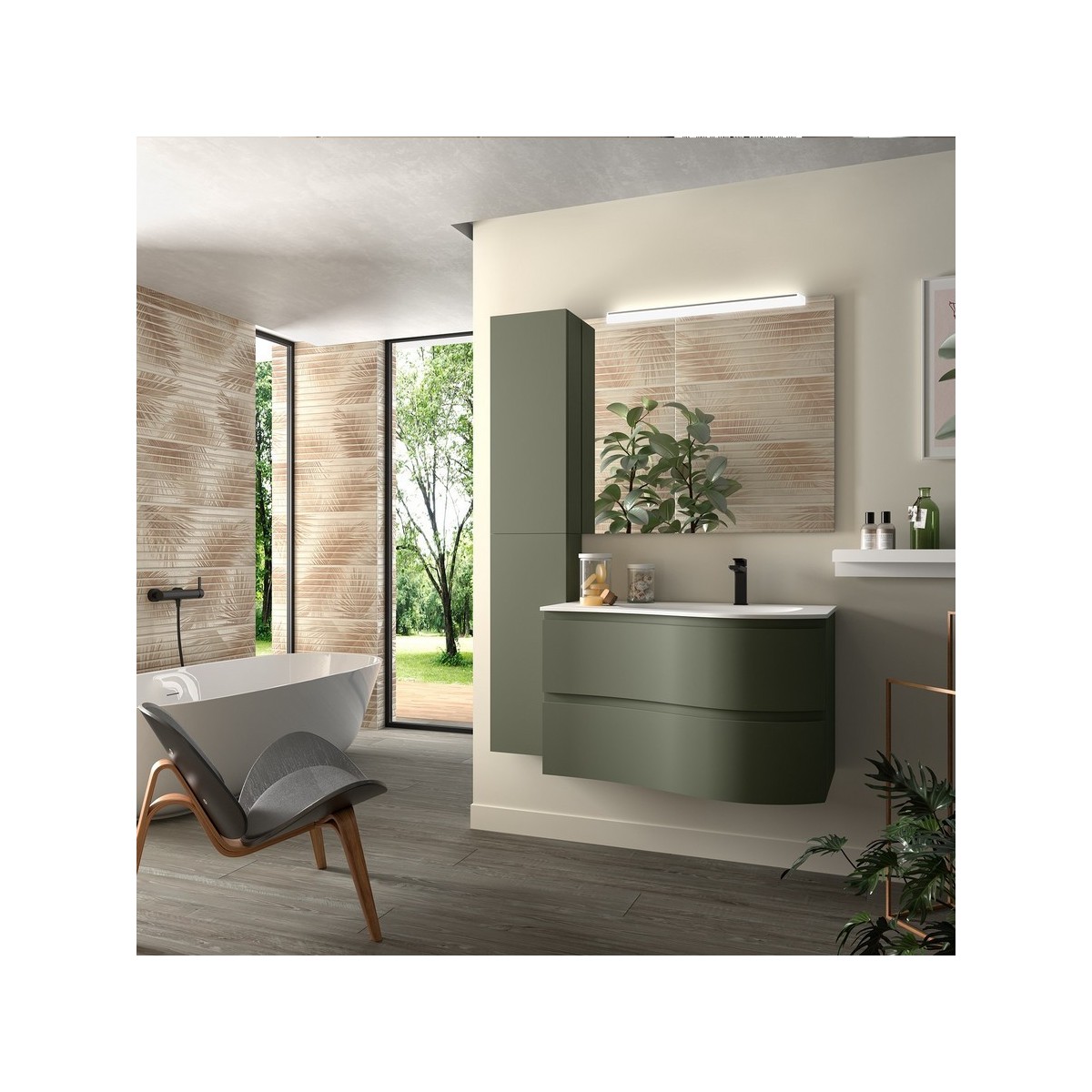 Meuble salle de bain MAM 900 2 tiroirs incurvés Green Forest H540 P500 - SALGAR 113810 