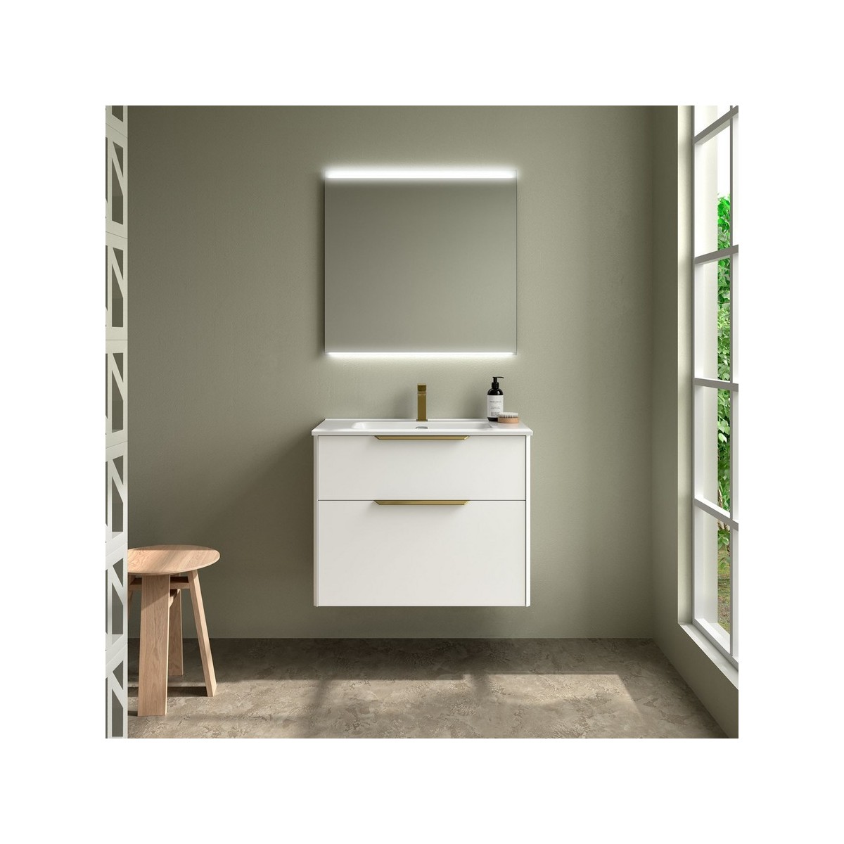 Ensemble meuble et vasque LUVA 800 2 tiroirs Blanc satiné P450 - SALGAR 117753 
