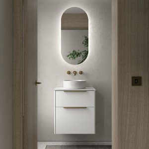 Ensemble Meuble de salle de bain et plan de toilette LUVA 600 2 tiroirs Blanc satiné P450 - SALGAR 117757 