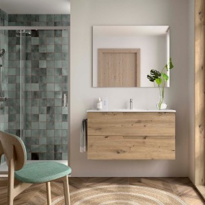 Ensemble Meuble Plan vasque et miroir VIMA 1000 2 tiroirs Chêne Montana P450 - SALGAR 117946 