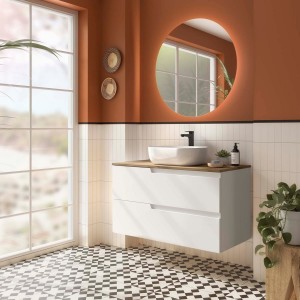 Ensemble Meuble de salle de bain et plan de toilette VIMA 1000 2 tiroirs Blanc satiné P450 - SALGAR 117950 