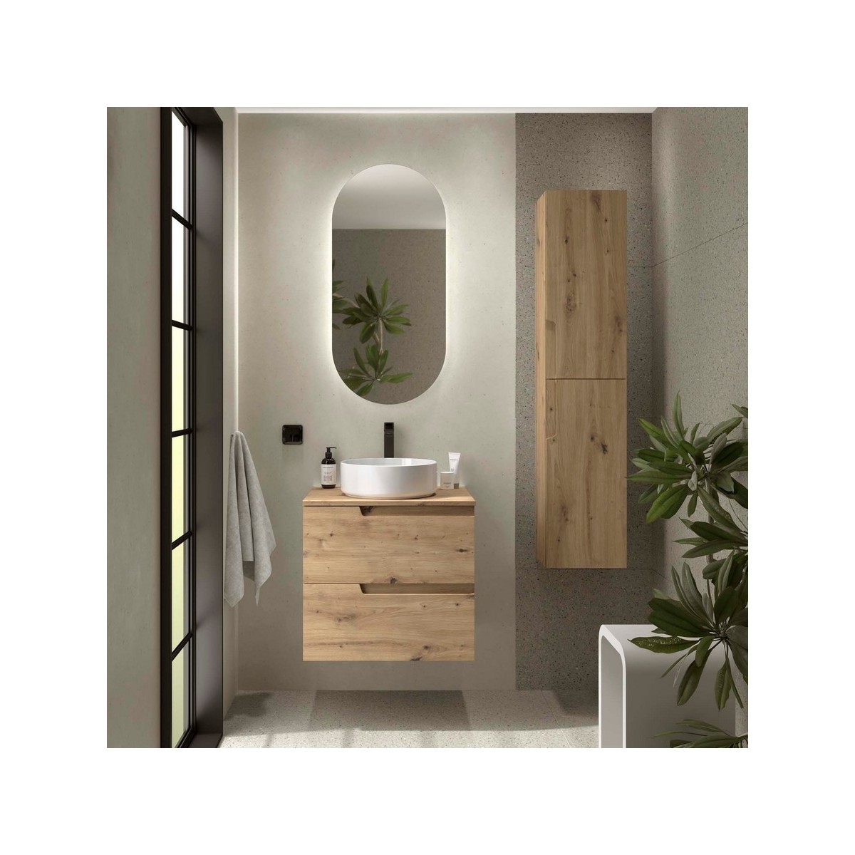 Ensemble Meuble de salle de bain et plan de toilette VIMA 600 2 tiroirs Chêne Montana P450 - SALGAR 117952 