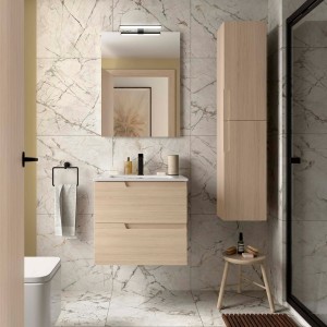 Ensemble Meuble Plan vasque et miroir VIMA 600 2 tiroirs Chêne Sienna P450 - SALGAR 117956 