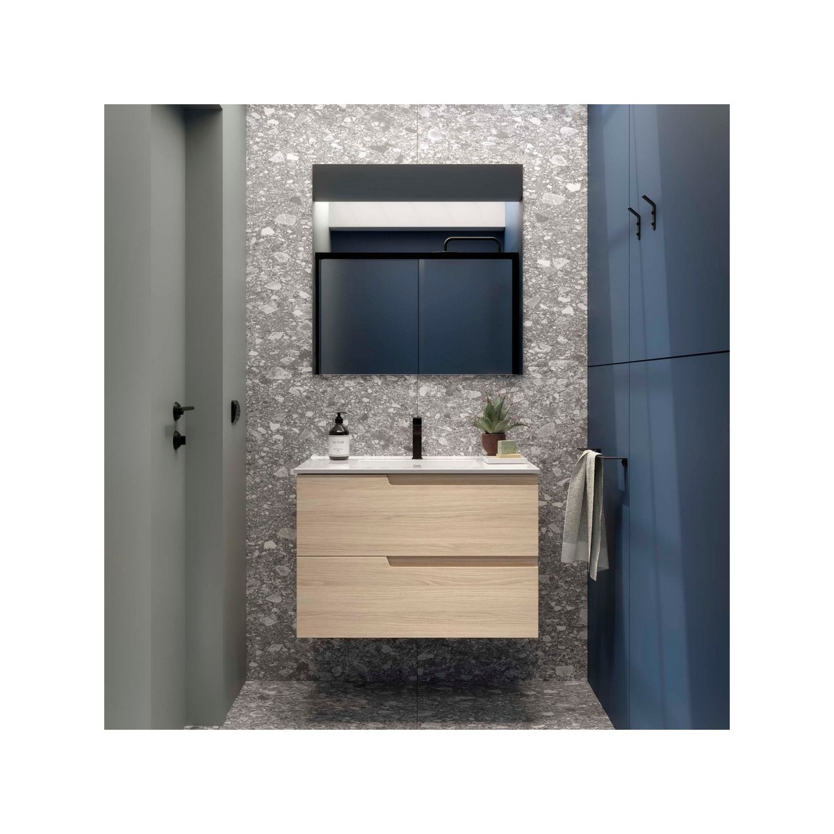 Ensemble meuble et vasque VIMA 800 2 tiroirs Chêne Sienna P450 - SALGAR 117961 