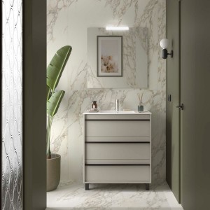 Ensemble Meuble Plan Vasque Miroir Applique ATTILA 800 3 tiroirs Gris satiné P450 - SALGAR 118006 