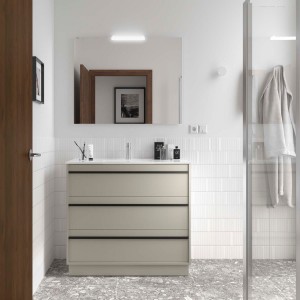 Ensemble Meuble Plan Vasque Miroir Applique ATTILA 1000 3 tiroirs Gris satiné P450 - SALGAR 118007 