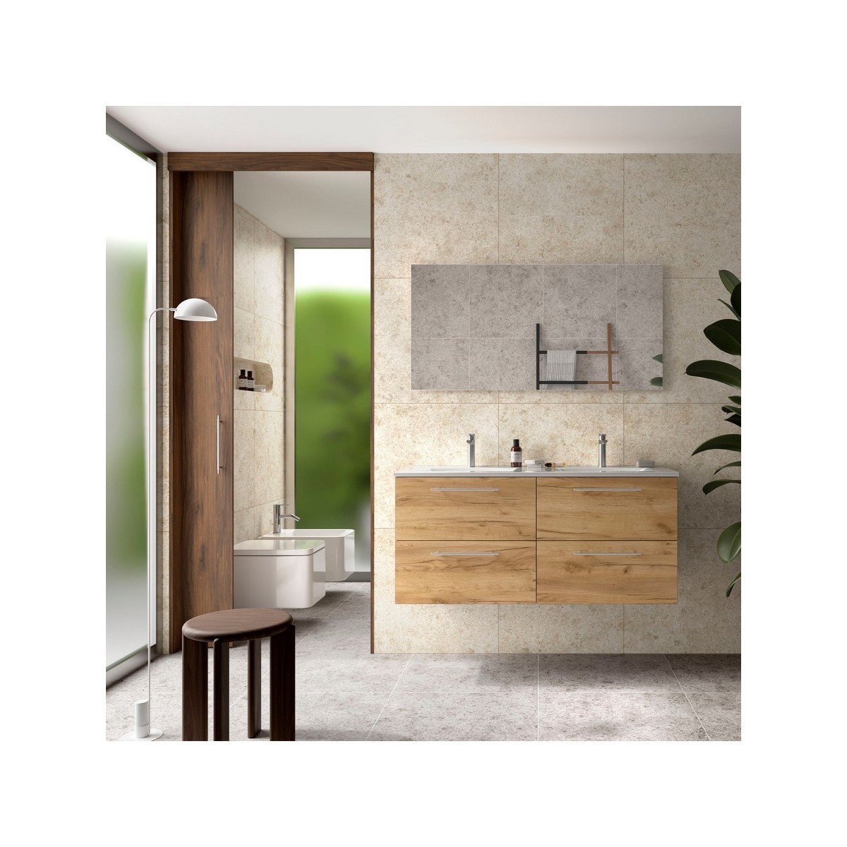 Ensemble Meuble Plan vasque et miroir SILANE 1200 4 tiroirs Chêne Africain P450 - SALGAR 118040 