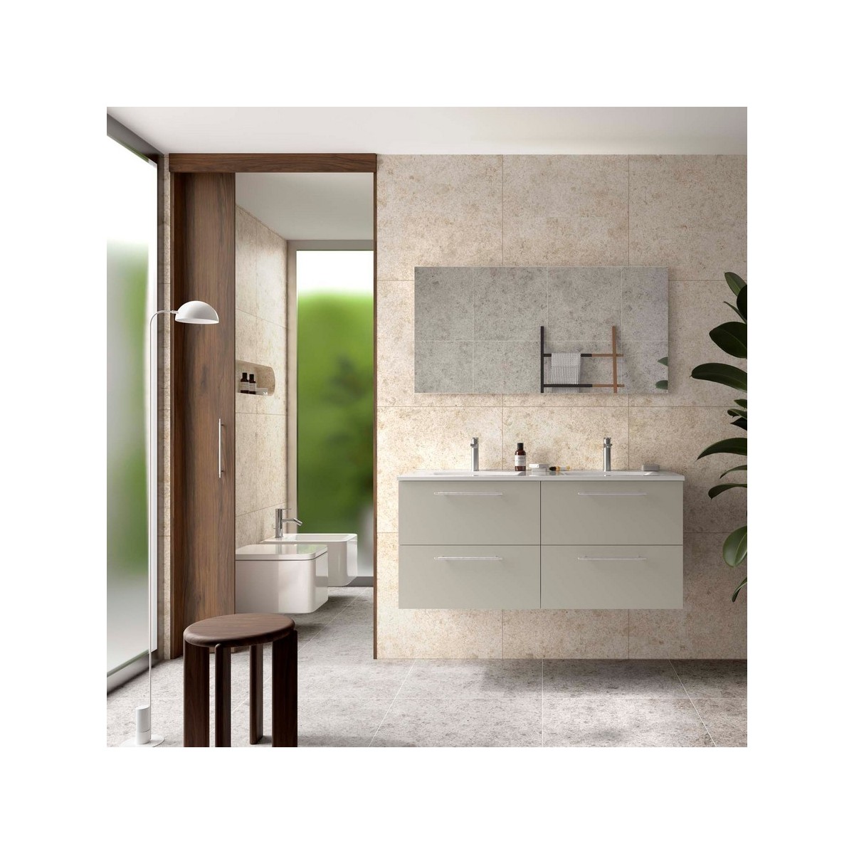 Ensemble Meuble Plan vasque et miroir SILANE 1200 4 tiroirs Gris satiné P450 - SALGAR 118042 