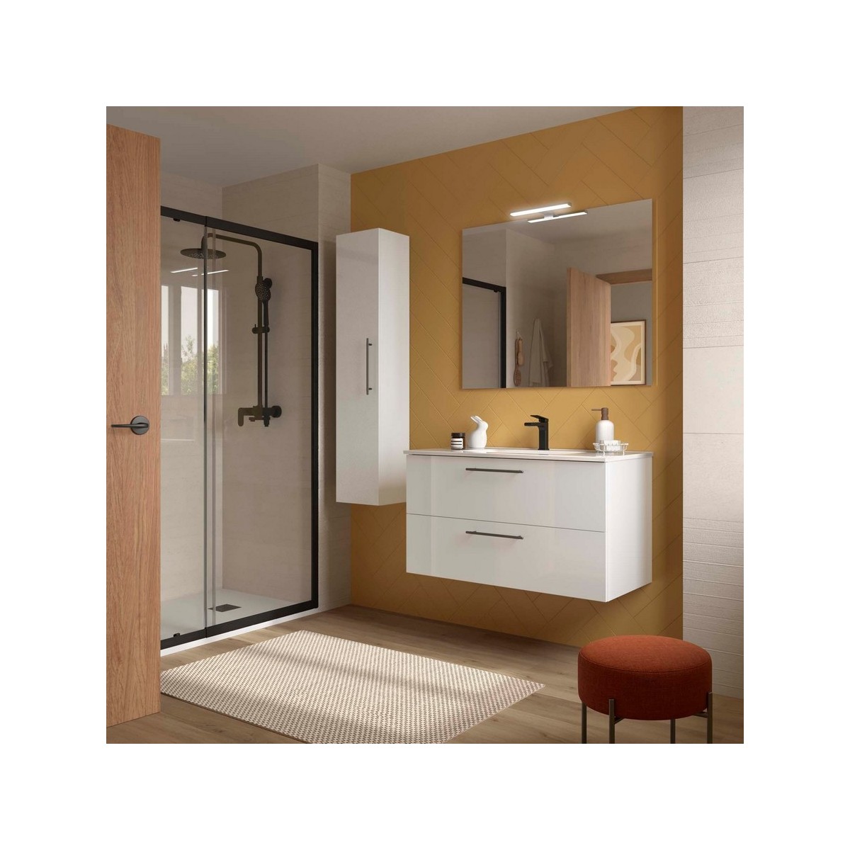 Ensemble meuble et vasque SILANE 1000 2 tiroirs Blanc satiné P450 - SALGAR 118056 