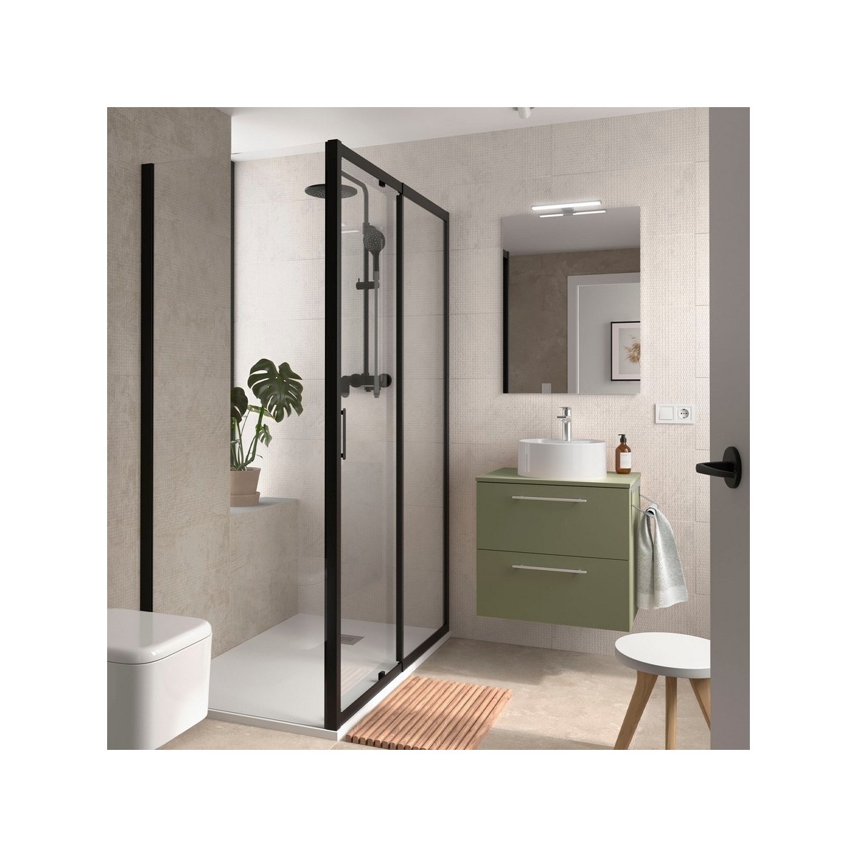Ensemble Meuble de salle de bain et plan de toilette SILANE 600 2 tiroirs Green satin P450 - SALGAR 118067 