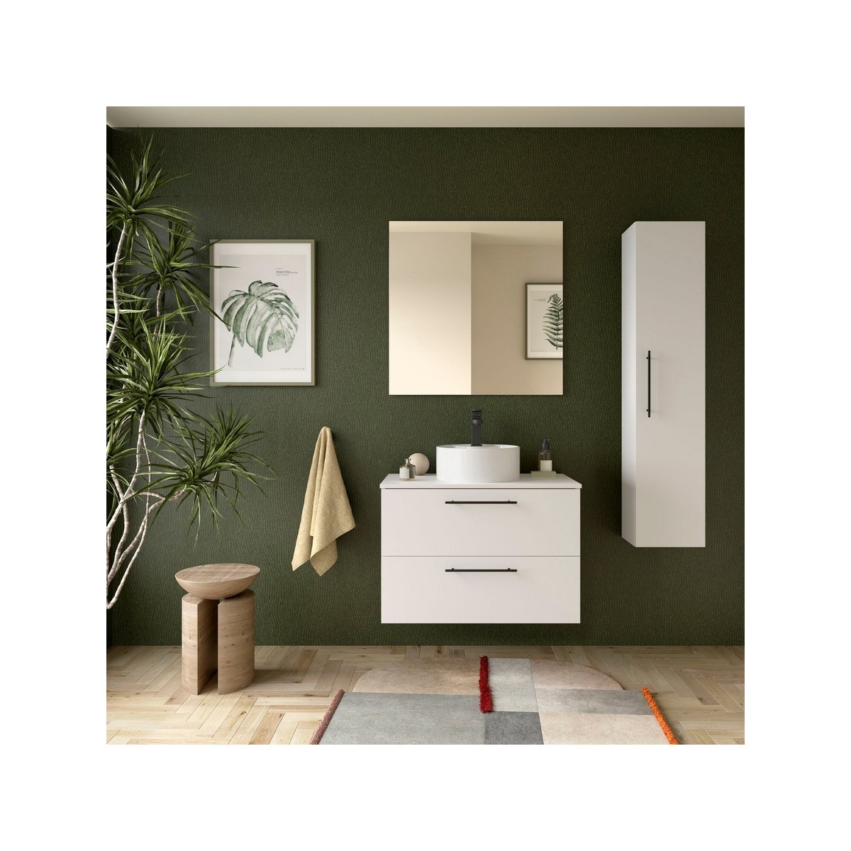 Ensemble Meuble de salle de bain et plan de toilette SILANE 800 2 tiroirs Blanc satiné P450 - SALGAR 118071 