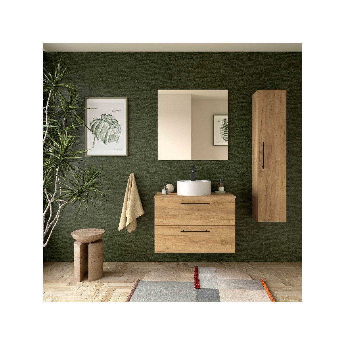 Ensemble Meuble de salle de bain et plan de toilette SILANE 800 2 tiroirs Chêne Africain P450 - SALGAR 118073 