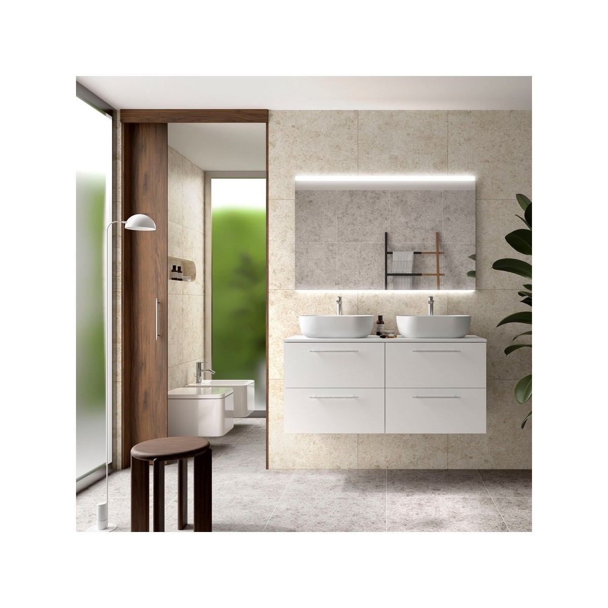 Ensemble Meuble de salle de bain et plan de toilette SILANE 1200 4 tiroirs Blanc satiné P450 - SALGAR 118083 