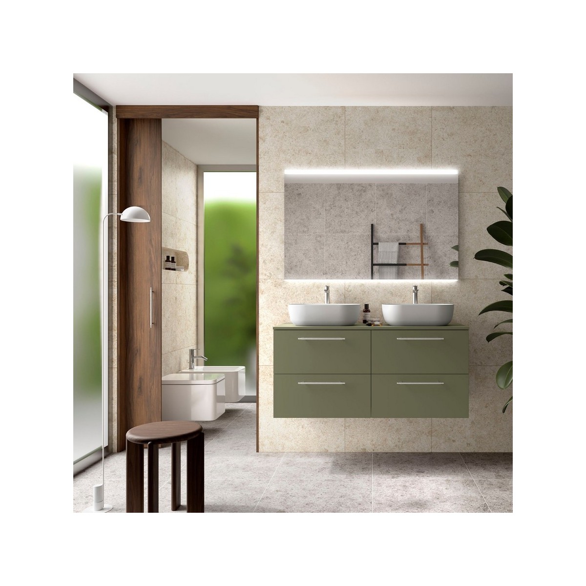 Ensemble Meuble de salle de bain et plan de toilette SILANE 1200 4 tiroirs Green satin P450 - SALGAR 118084 