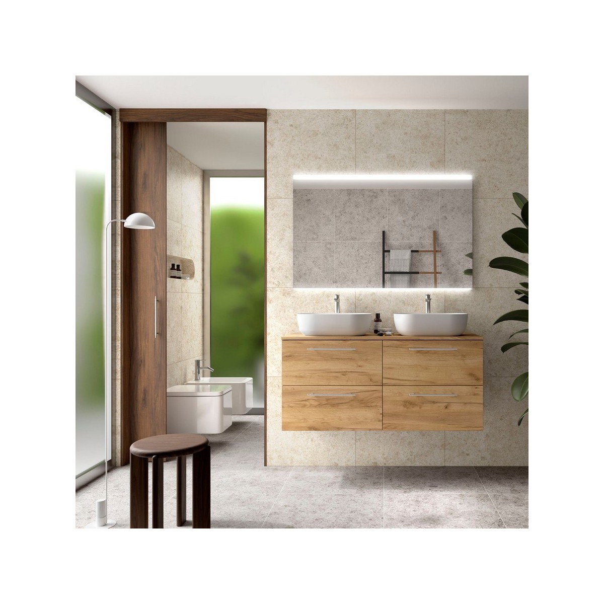 Ensemble Meuble de salle de bain et plan de toilette SILANE 1200 4 tiroirs Chêne Africain P450 - SALGAR 118085 