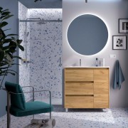 Ensemble meuble et vasque NOJA II 900 3T1P droite - vasque à gauche Chêne Africain P450 - SALGAR 118136 