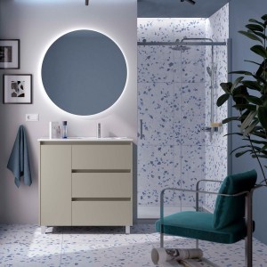 Ensemble meuble et vasque NOJA II 900 3T1P gauche - vasque à droite Gris satiné P450 - SALGAR 118148 