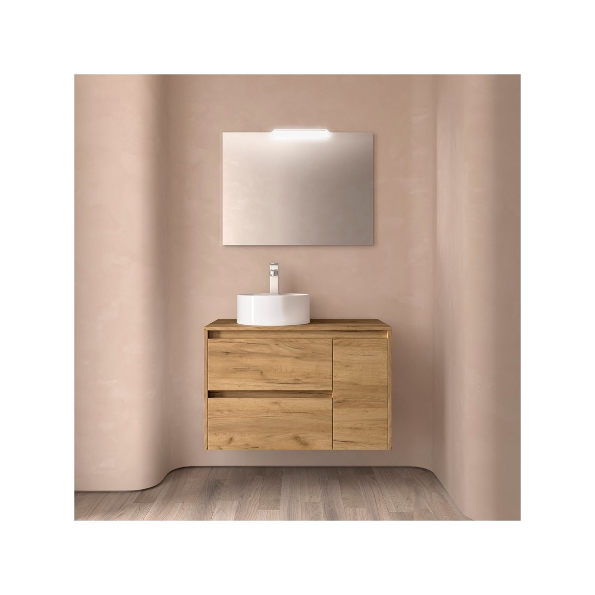 Ensemble Meuble de salle de bain et plan de toilette NOJA II 900 2T1P droite - vasque à gauche Chêne Africain P450 - SALGAR 1182