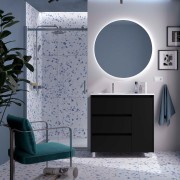 Ensemble Meuble Plan Vasque Miroir Applique NOJA II 900 3 tiroirs Black satin P450 - SALGAR 118367 