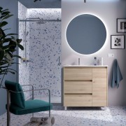 Ensemble Meuble Plan Vasque Miroir Applique NOJA II 900 3 tiroirs Chêne Naturel P450 - SALGAR 118371 