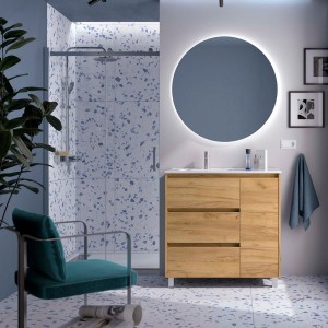 Ensemble Meuble Plan Vasque Miroir Applique NOJA II 900 3 tiroirs Chêne Africain P450 - SALGAR 118372 
