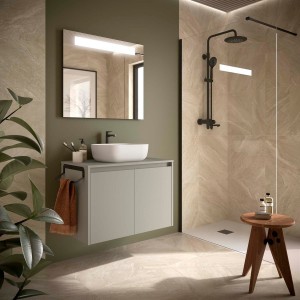 Ensemble meuble et plan de toilette NOJA II 800 2 portes Gris satiné P450 - SALGAR 118478 