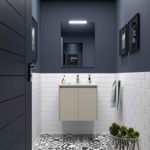 Ensemble Meuble Plan Vasque Miroir Applique NOJA II 600 2 portes Gris satiné P450 - SALGAR 118559 