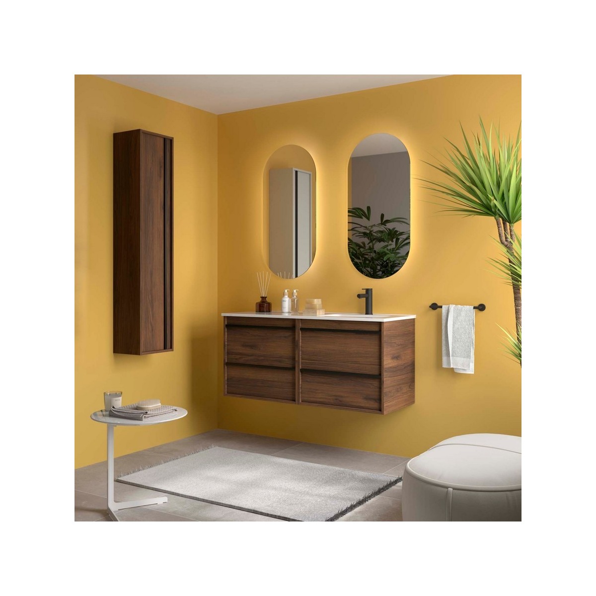 Ensemble meuble vasque salle de bain ATTILA 1200 4 tiroirs Noyer Maya P450 - SALGAR 118695 