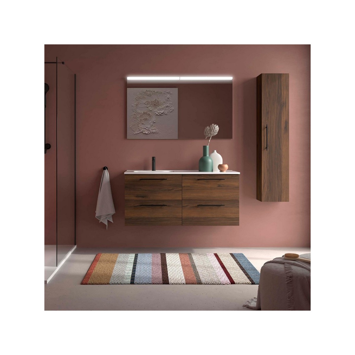 Ensemble meuble et vasque SILANE 1200 4 tiroirs Noyer Maya P450 - SALGAR 118730 