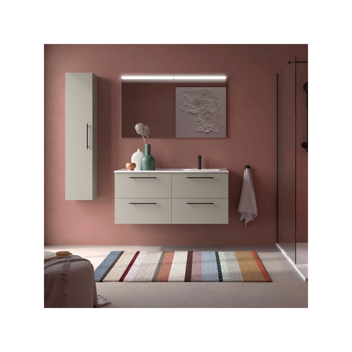 Ensemble meuble et vasque SILANE 1200 4 tiroirs Gris satiné P450 - SALGAR 118736 