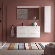 Ensemble Meuble Plan vasque et miroir SILANE 1200 4 tiroirs Blanc satiné P450 - SALGAR 118737 