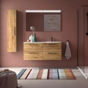 Ensemble Meuble Plan vasque et miroir SILANE 1200 4 tiroirs Chêne Africain P450 - SALGAR 118739 