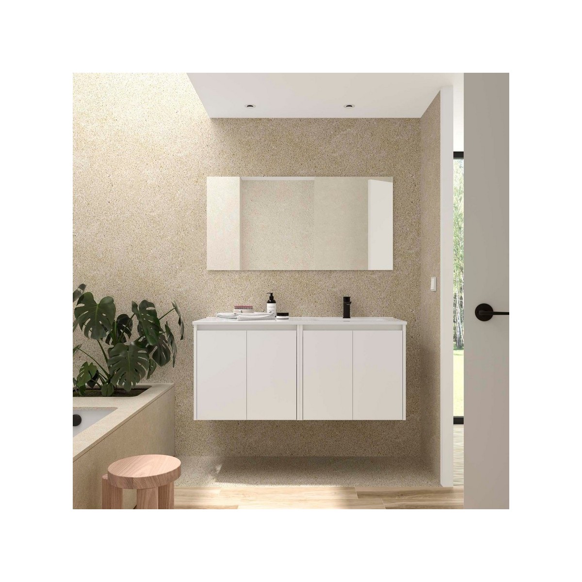 Ensemble meuble et vasque NOJA II 1200 4 portes Blanc Brillant P450 - SALGAR 118771 