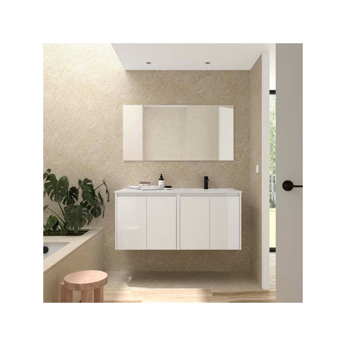 Ensemble meuble et vasque NOJA II 1200 4 portes Blanc satiné P450 - SALGAR 118772 