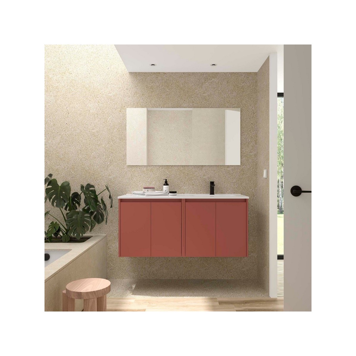 Ensemble meuble et vasque NOJA II 1200 4 portes Red satin P450 - SALGAR 118776 