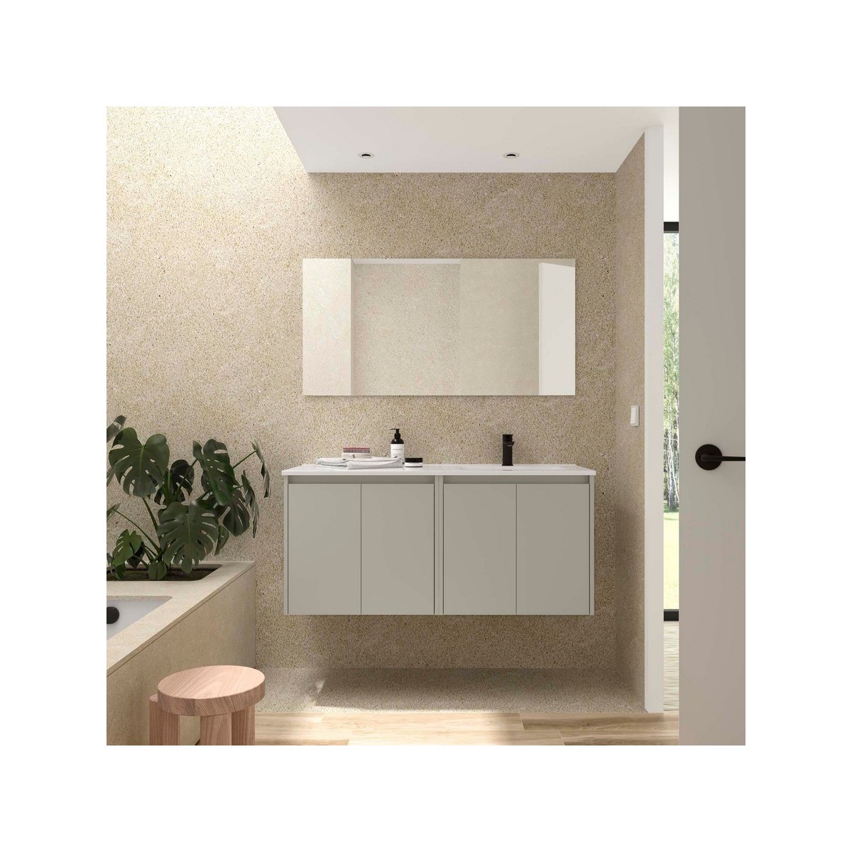 Ensemble meuble et vasque NOJA II 1200 4 portes Gris satiné P450 - SALGAR 118780 