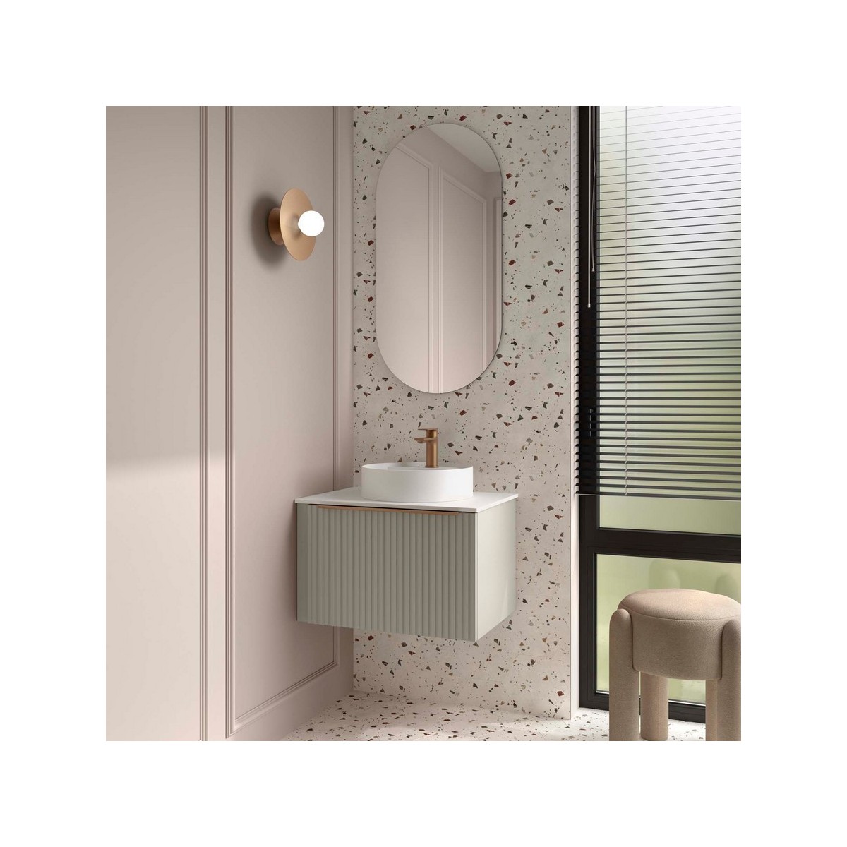 Meuble salle de bain BIBA 600 1 tiroir + 1 tiroir intérieur Gris de lune H405 P450 - SALGAR 119077 