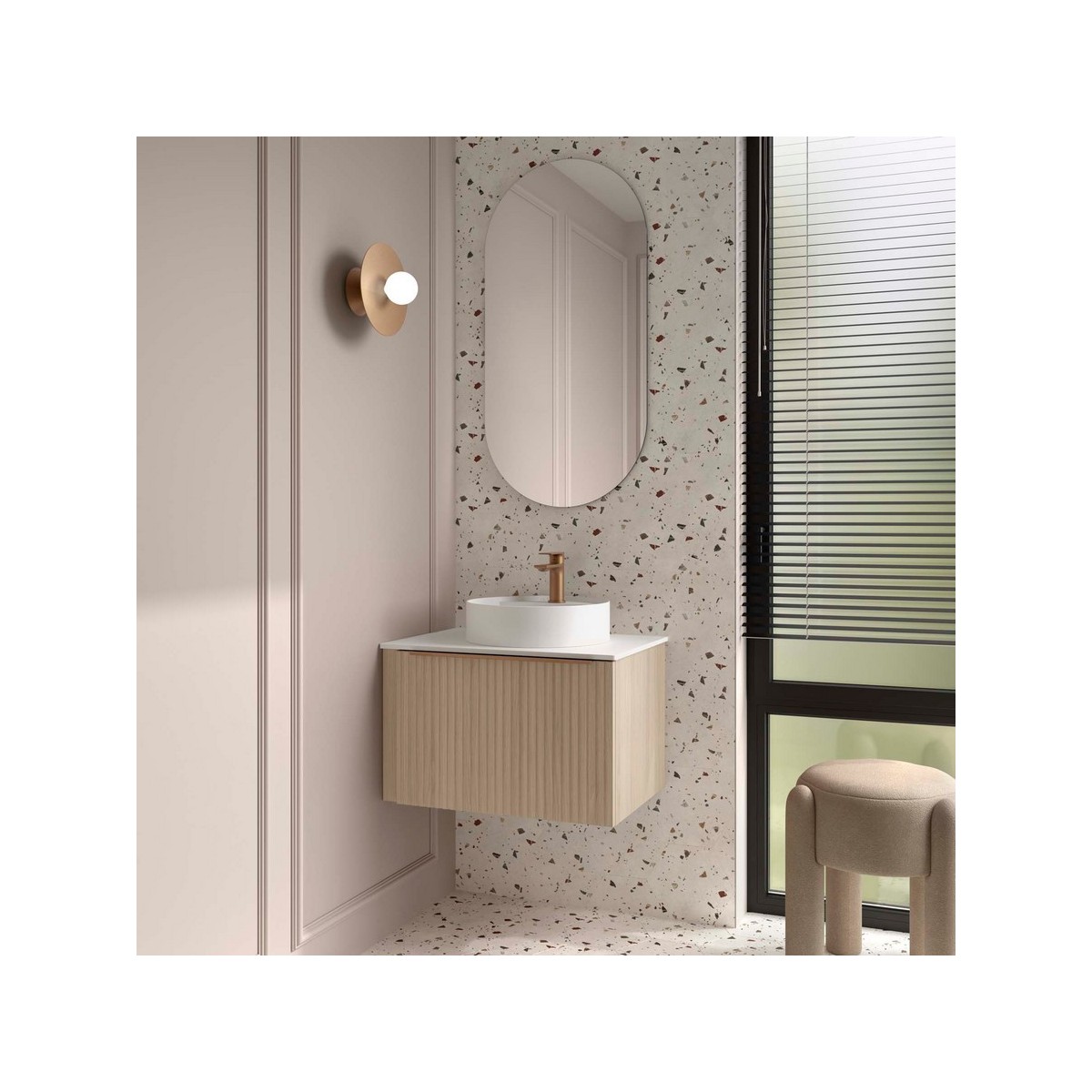 Meuble salle de bain BIBA 700 1 tiroir Chêne Sienna H405 P450 - SALGAR 119104 