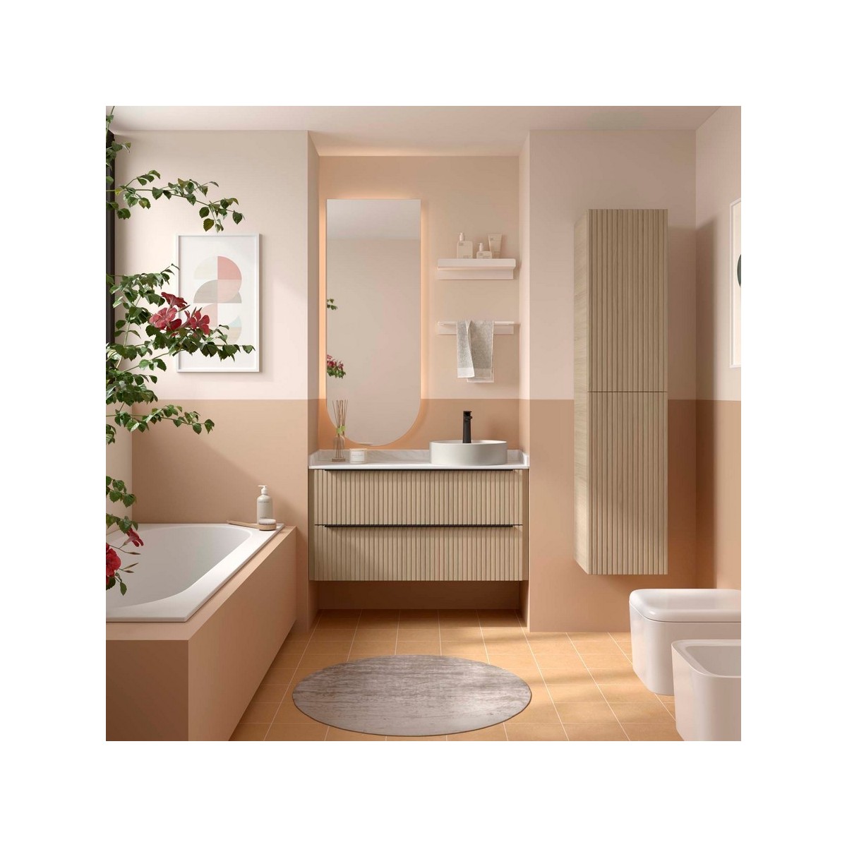 Meuble salle de bain BIBA 1000 2 tiroirs Chêne Sienna H540 P450 - SALGAR 119122 